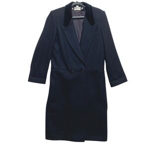 Ashley Scott Double Breasted Overcoat Womens M Navy Velvet Collar 100% Wool